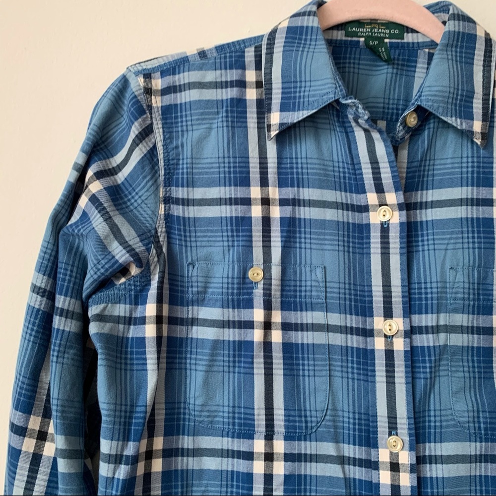 Lauren Ralph Lauren Plaid Button Front Shirt Roll Tab Sleeve Size Small - Picture 2 of 6